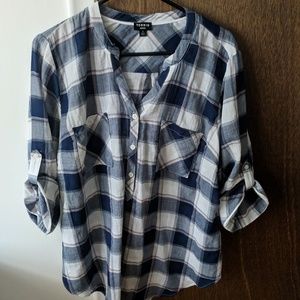 Torrid- Navy & Pink Plaid Cotton Blouse